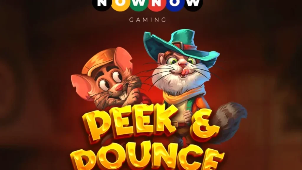 Tampilan visual slot Peek & Pounce dengan karakter kucing dan tikus dalam latar dapur kartun yang ceria.